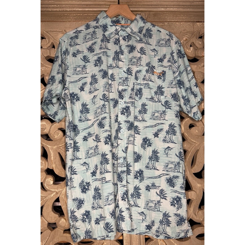 Salt Life Shirt Mens Medium Blue Tropical Fishing Button Up Palm Tree Beach